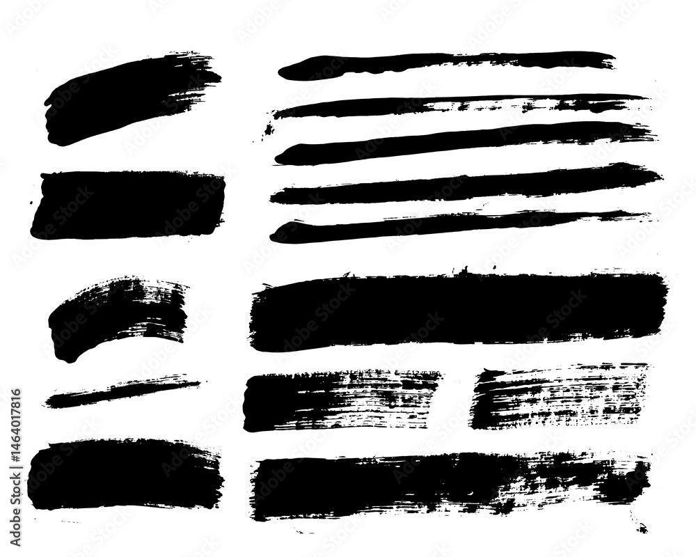 Aufkleber Vector brush stroke textures of long and rectangle shapes. Paint text boxes and paintbrush collection. Grunge banners for authentic design vibe. Painted backgrounds. Wide and thin brush elements