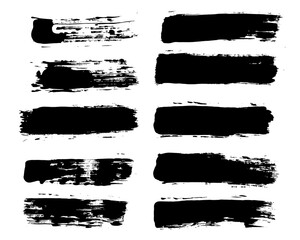 Vector brush stroke textures of long and rectangle shapes. Paint text boxes and paintbrush collection. Grunge banners for authentic design vibe. Painted backgrounds. Wide and thin brush elements