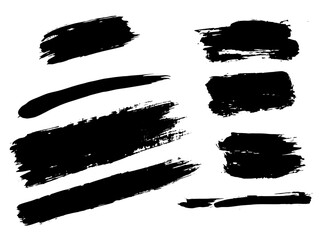 Vector brush stroke textures of long and rectangle shapes. Paint text boxes and paintbrush collection. Grunge banners for authentic design vibe. Painted backgrounds. Wide and thin brush elements