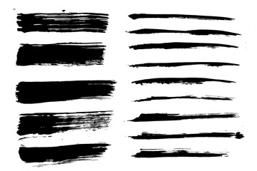 Vector brush stroke textures of long and rectangle shapes. Paint text boxes and paintbrush collection. Grunge banners for authentic design vibe. Painted backgrounds. Wide and thin brush elements