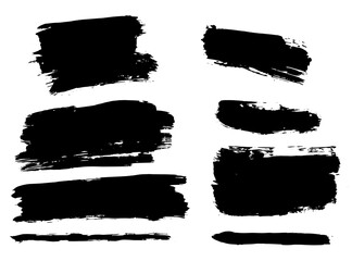 Vector brush stroke textures of long and rectangle shapes. Paint text boxes and paintbrush collection. Grunge banners for authentic design vibe. Painted backgrounds. Wide and thin brush elements
