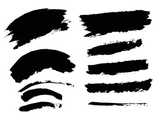 Vector brush stroke textures of long and rectangle shapes. Paint text boxes and paintbrush collection. Grunge banners for authentic design vibe. Painted backgrounds. Wide and thin brush elements