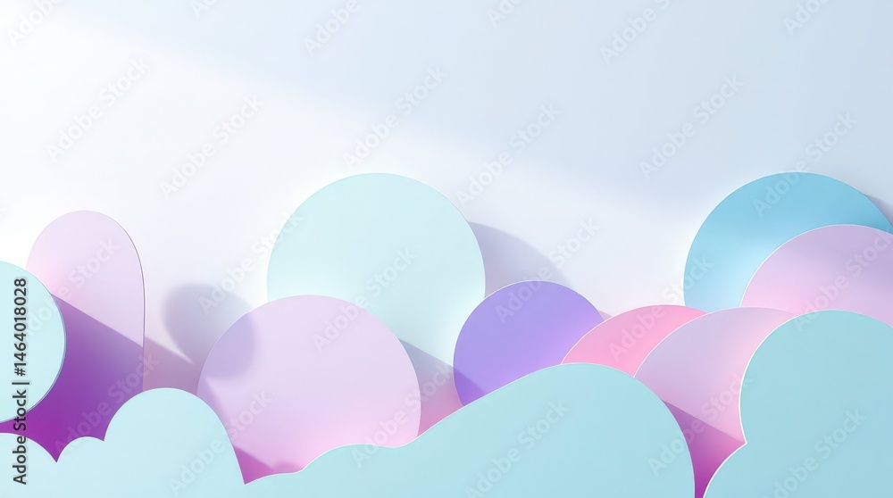 Poster colorful paper circles create a dreamy landscape with soft pastels in an ethereal setting filled wit