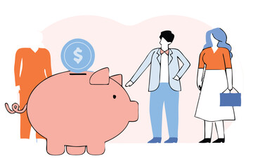 Piggy Bank With People Illustrating Financial Savings And Investment Planning Concept
