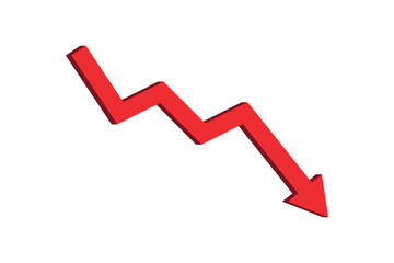Red business arrow graph going down represents trading loss business decline economic recession and financial deficit. Simple vector illustration symbol design.