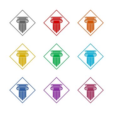 Pillar Column Logo Template icon isolated on white background. Set icons colorful