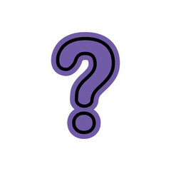 Purple question mark with black outline illustration symbol vector design. Simple flat sticker or element.