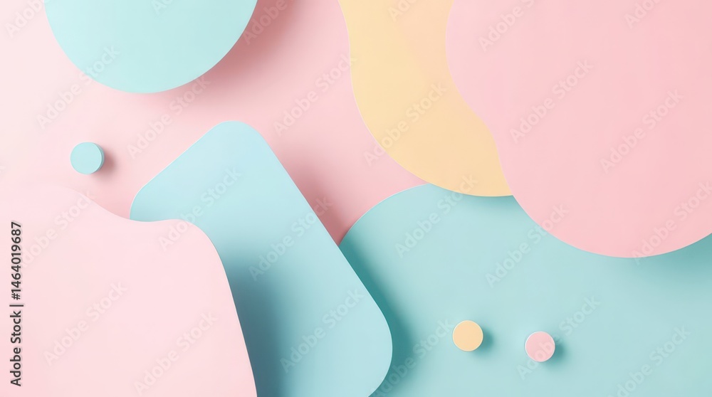 Poster dynamic arrangement of pastel shapes creating a playful composition for artistic design projects