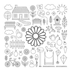 Set of home and garden doodle on white background. Hand drawn abstract doodle isolated on white background.