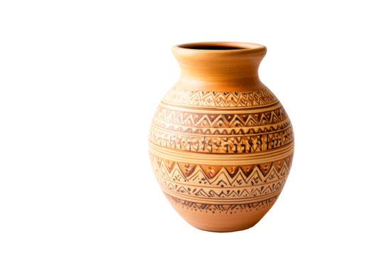 Ornate vintage vase with detailed tribal pattern, cut out transparent