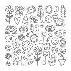 Set of beauty doodle on white background. Hand drawn abstract doodle isolated on white background.