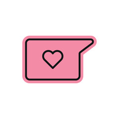 Chat bubble and heart symbol design with pink color. Simple flat illustration vector sticker or element.