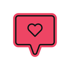 Chat bubble and heart symbol design with pink color. Simple flat illustration vector sticker or element.