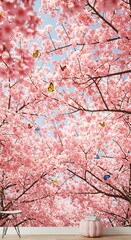 Pink Blossom Tunnel with Butterflies