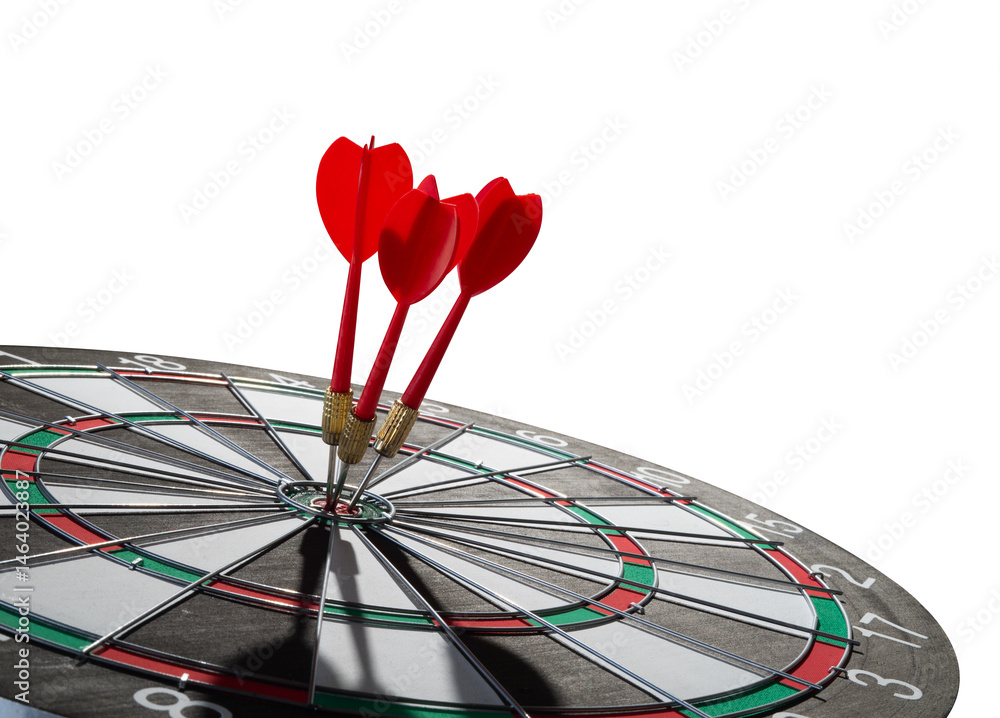 Poster dart hitting target isolated element
