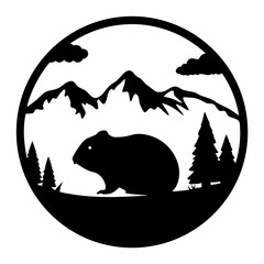 Black silhouette illustration of a mountain landscape with a beaver design © MdHabibur
