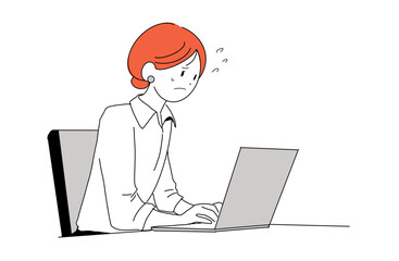 パソコンを操作するビジネスウーマン　困り顔　トラブル　ベクター