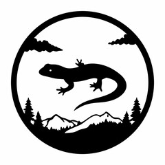 Silhouette of a lizard in a circular nature landscape design element