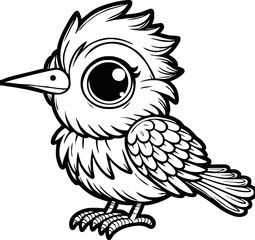 black and white line art vector cartoon bird isolated for coloring page