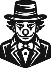 Classic Clown in Suit and Top Hat with Bold Makeup in Black and White
