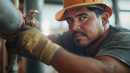 Construction Worker Adjusting a Valve