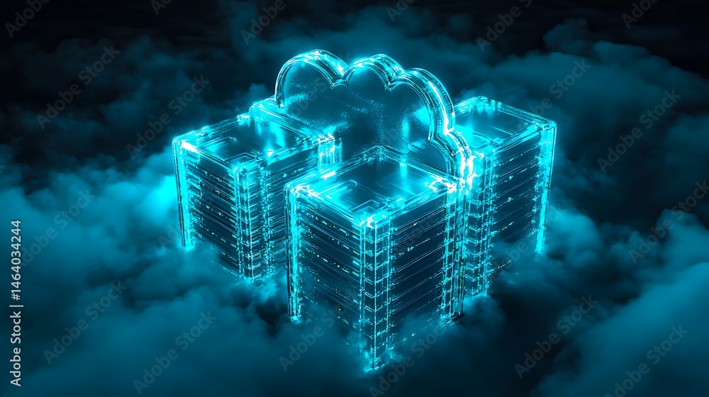 Poster cloud computing servers network data storage technology concept
