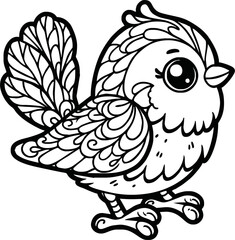 black and white line art vector cartoon bird isolated for coloring page