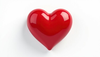 Single glossy red heart, close-up, isolated on white , sweet, romance