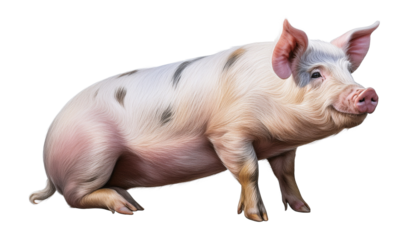 Realistic Pink Pig Standing on Isolated Background