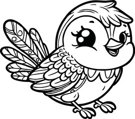 black and white line art vector cartoon bird isolated for coloring page
