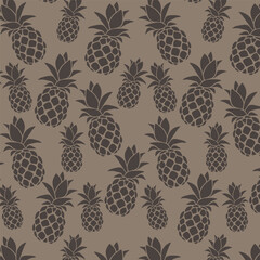 Vector pattern of pineapples in stencil style, on a gray background.