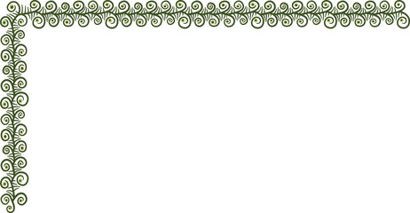 L-shaped border with tangled schematic floral motifs. Illustration made with schematic lines on a white background creating a L-shaped border.