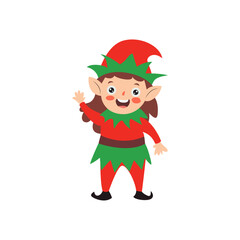Happy Christmas Elf Girl Waving