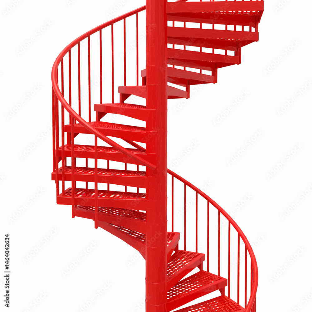 Poster red spiral staircase on transparent white background suitable for vector graphics