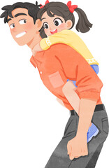 The warm parent-child time on father's back