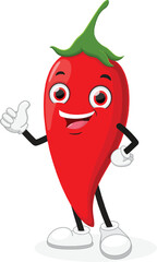 Cute Red Chili Pepper Cartoon mascot characters, isolated on white backgrounds