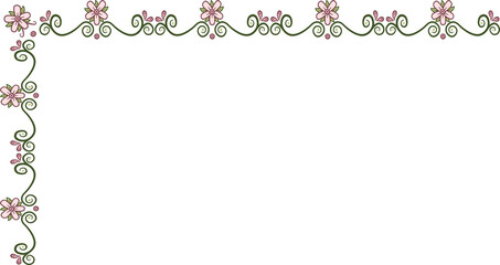 L-shaped garland with flowers. Illustration made with a garland of flowers on a white background creating a L-shaped border.
