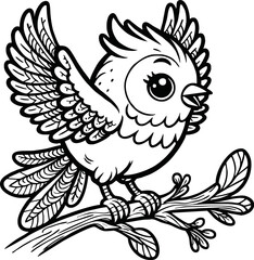 black and white line art vector cartoon bird isolated for coloring page