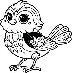 black and white line art vector cartoon bird isolated for coloring page
