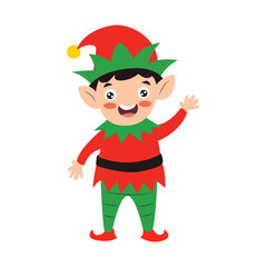 Christmas Elf Cartoon Character Waving