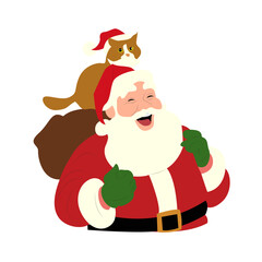 Jolly Santa Cat Christmas Illustration