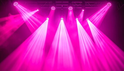 Bright pink stage lights create a vibrant atmosphere, illuminating the space with dynamic beams and a dramatic flair