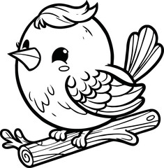 black and white line art vector cartoon bird isolated for coloring page