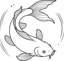 Black and white vector fish illustrations with tribal tattoo designs