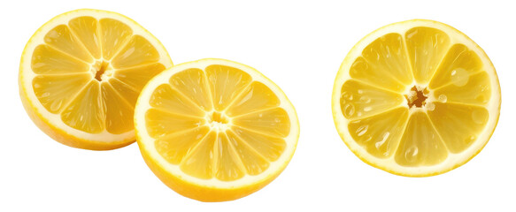Three Fresh Lemon Slices, isolated on transparent background