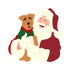 Santa Claus Holding Cute Puppy Dog