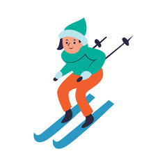 Happy Woman Skiing Downhill Winter