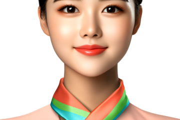 Korean Woman Portrait, Hanbok Traditional Clothes, Close Up, cut out transparent