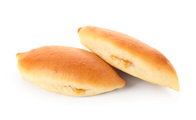 Two tasty baked patties isolated on white