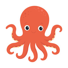 Cute Smiling Red Cartoon Octopus